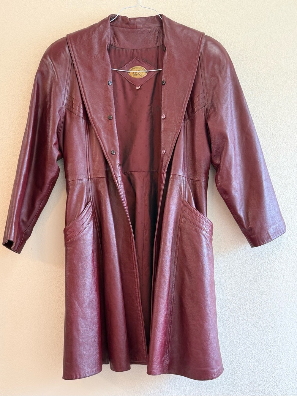 REDUCED 4 QUICK SALE VTG 70s/80s LK GADPAI Italian Leather Trench Coat Burgundy
